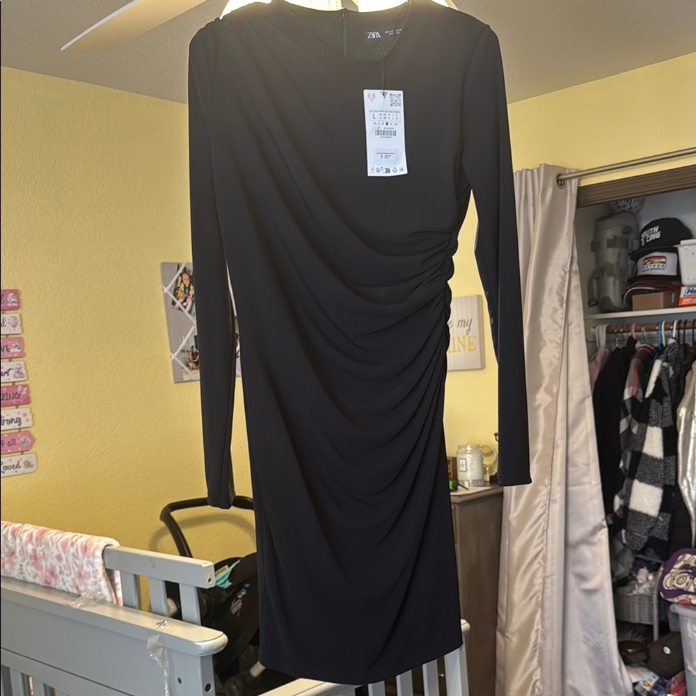 Zara Black Ruched Bodycon Dress